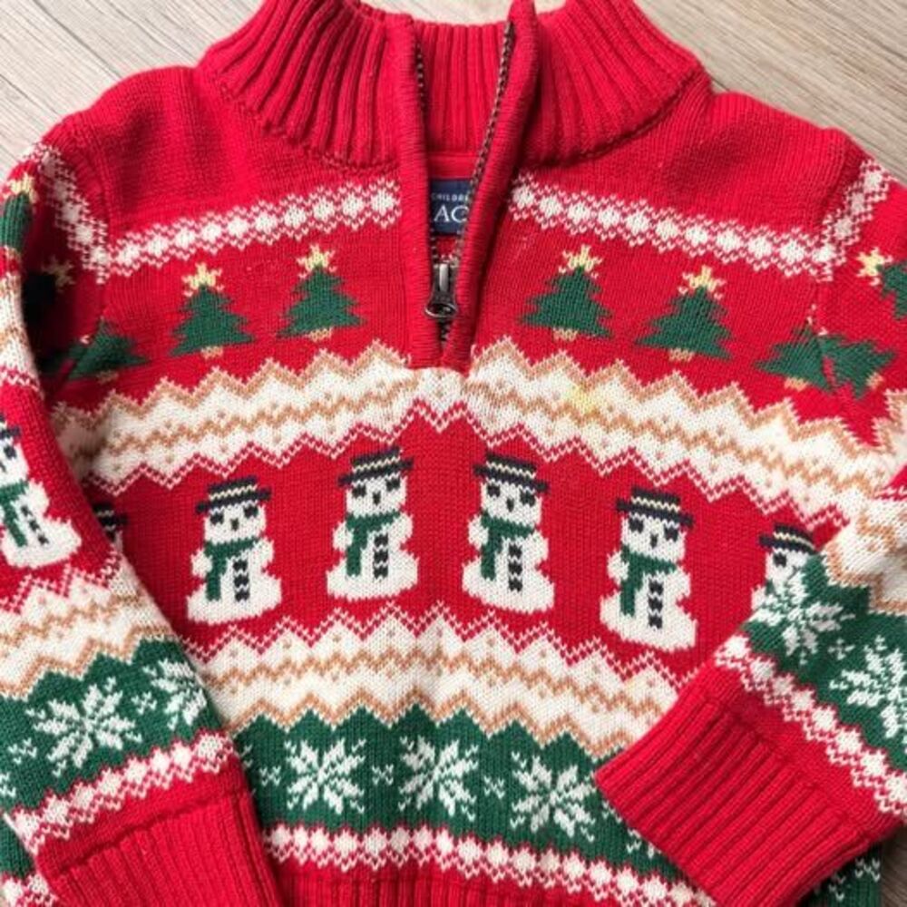 Boys quarter zip Christmas fair isle pullover sweater snowmen trees snowflakes